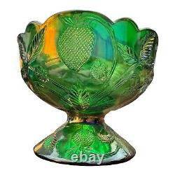 Vintage Green Mini Punch Bowl Set 6 Cups Mosser Glass Inverted Strawberry Set