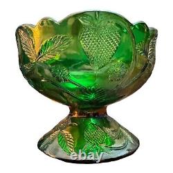Vintage Green Mini Punch Bowl Set 6 Cups Mosser Glass Inverted Strawberry Set