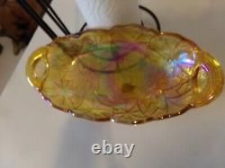 Vintage INDIANA Carnival Glass NOS EXCELLENT Iridescent GOLD Candy Oval Dish