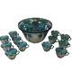 Vintage INDIANA Iridescent Blue Carnival Glass Princess Punch Bowl Set with12 cups