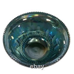 Vintage INDIANA Iridescent Blue Carnival Glass Princess Punch Bowl Set with12 cups