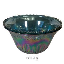 Vintage INDIANA Iridescent Blue Carnival Glass Princess Punch Bowl Set with12 cups