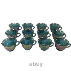 Vintage INDIANA Iridescent Blue Carnival Glass Princess Punch Bowl Set with12 cups