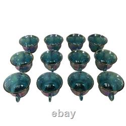 Vintage INDIANA Iridescent Blue Carnival Glass Princess Punch Bowl Set with12 cups