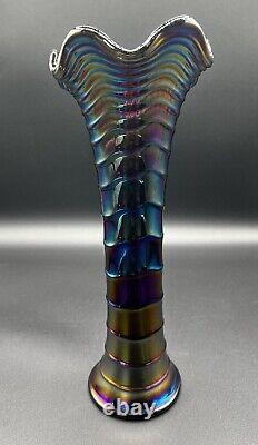 Vintage Imperial Amethyst Carnival Glass Ripple 12 Swung Vase Iridescent MCM