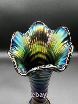 Vintage Imperial Amethyst Carnival Glass Ripple 12 Swung Vase Iridescent MCM
