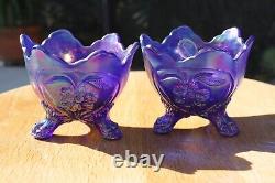 Vintage Imperial Carnival Glass Aurora Jewels Everglades Paw Footed Console Set
