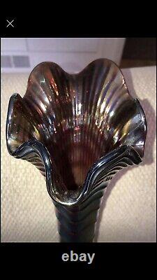 Vintage Imperial Carnival Glass Electric Purple Iridescent Ripple Vase 13