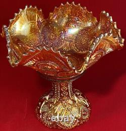 Vintage Imperial Carnival Glass Marigold Twins Punch Bowl + Base Bright Beauty