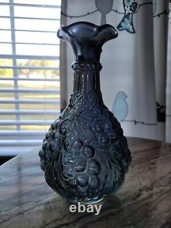 Vintage Imperial Carnival Glass Vase Grape Pattern Peacock Smoke