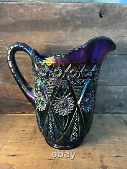 Vintage Imperial Glass / Carnival Glass Amethyst Diamond Lace Pitcher