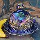 Vintage Imperial Glass Cobalt Purple Lustre Rose Iridescent Carnival Butter Dish