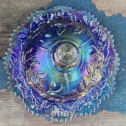 Vintage Imperial Glass Cobalt Purple Lustre Rose Iridescent Carnival Butter Dish