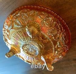Vintage Imperial Lustre Carnival Glass Rose Pattern Tri Footed Bowl NICE