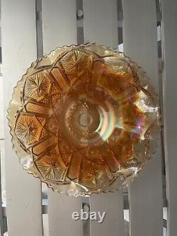Vintage Imperial Lustre Marigold Ruffled Rim Carnival Glass Bowl