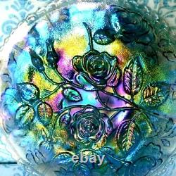 Vintage Imperial Open Rose Carnival Iridescent Glass Blue/Smokey Plate 10.5