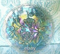 Vintage Imperial Open Rose Carnival Iridescent Glass Blue/Smokey Plate 10.5