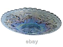 Vintage Imperial Open Rose Carnival Iridescent Glass Blue/Smokey Plate 10.5