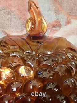 Vintage Indiana Amber Glass Large Oval Footed Bowl with Grapes & Leaves Pattern