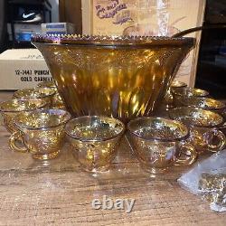 Vintage Indiana CARNIVAL GLASS Iridescent Punch Bowl Set COMPLETEIMMACULATE