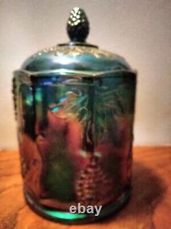 Vintage Indiana Glass Blue Iridescent Harvest Grape Covered Canister Cookie Jar