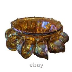 Vintage Indiana Glass Carnival Glass Punch Bowl Set Iridescent Gold WITH BOX