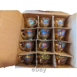 Vintage Indiana Glass Carnival Glass Punch Bowl Set Iridescent Gold WITH BOX