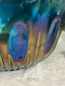 Vintage Indiana Glass Co Iridescent Blue Carnival Glass #7446 Punch Bowl Set