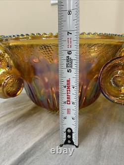 Vintage Indiana Glass Gold Carnival Iridescent Harvest Grape Punch Bowl Set FS
