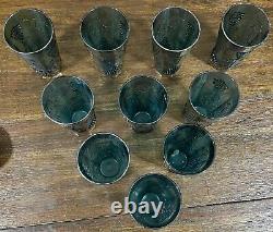 Vintage Indiana Glass Iridescent Blue Carnival Harvest Grape Tumblers- Set Of 10