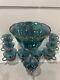 Vintage Indiana Glass Iridescent Blue Harvest Carnival Glass Punch Bowl Set