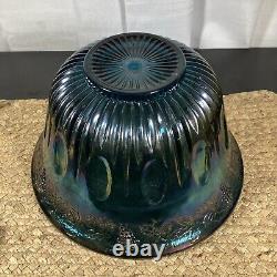 Vintage Indiana Glass Iridescent Blue Harvest Carnival Glass Punch Bowl Set