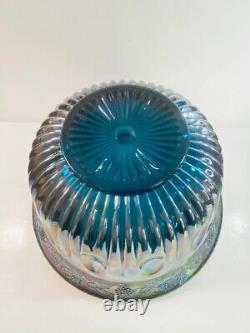 Vintage Indiana Glass Iridescent Blue Harvest Carnival Glass Punch Bowl Set 11 C