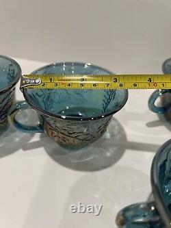 Vintage Indiana Glass Iridescent Blue Harvest Carnival Glass Punch Bowl Set