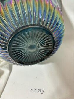 Vintage Indiana Glass Iridescent Blue Harvest Carnival Punch Bowl Set 7446