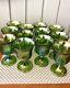 Vintage Indiana Glass Iridescent Green Goblets Harvest Grape Set of 12