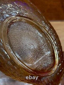 Vintage Indiana Glass Marigold Carnival 5 Swan Bowl Centerpiece Marked Euc