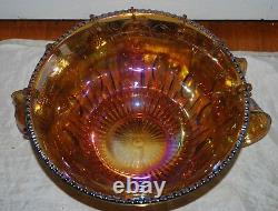 Vintage Indiana Grape Harvest Iridescent Marigold Carnival Glass Punch bowl set