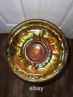 Vintage Indiana Harvest Iridescent Gold Carnival Glass Punch Bowl with12 Cups 7447