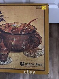 Vintage Indiana Harvest Iridescent Gold Carnival Glass Punch Bowl with12 Cups 7447