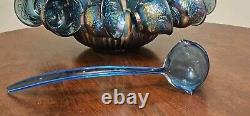 Vintage Iridescent Blue Carnival Glass Punch Bowl Cup Set Indiana Glass Original