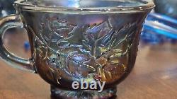 Vintage Iridescent Blue Carnival Glass Punch Bowl Cup Set Indiana Glass Original