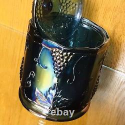 Vintage Iridescent Blue Cobalt Marigold Carnival Glass Compote Candy Container