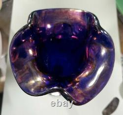 Vintage Iridescent Blue Gold Carnival Glass Vase 8