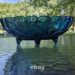 Vintage Iridescent Blue/Purple Footed Oval Fruit Bowl Carnival Glass Beautiful