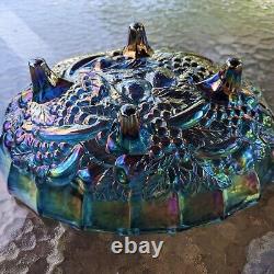 Vintage Iridescent Blue/Purple Footed Oval Fruit Bowl Carnival Glass Beautiful