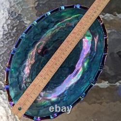 Vintage Iridescent Blue/Purple Footed Oval Fruit Bowl Carnival Glass Beautiful