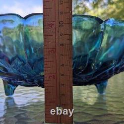 Vintage Iridescent Blue/Purple Footed Oval Fruit Bowl Carnival Glass Beautiful