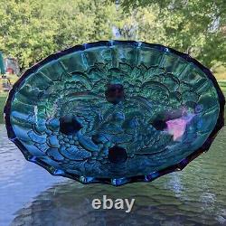 Vintage Iridescent Blue/Purple Footed Oval Fruit Bowl Carnival Glass Beautiful