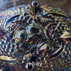 Vintage Iridescent Blue/Purple Footed Oval Fruit Bowl Carnival Glass Beautiful